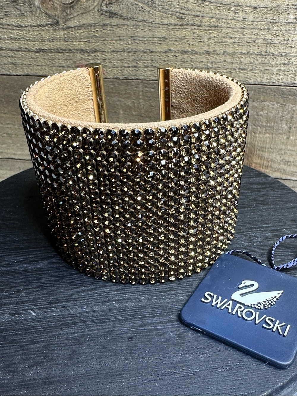 -Swarovski crystals- bracelet cuff chocolate brown bangle rhinestones crystals-